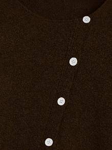 Flirla Áo len cardigan màu trơn cài khuy xéo cỡ lớn thường ngày, mùa xuân/thu, cho mùa đông - Cà phê nâu - Xem 5
