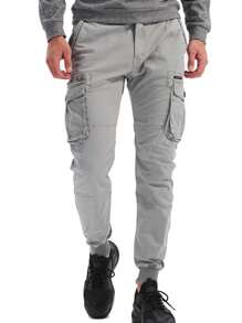 Manfinity Homme Pantalones casuales de cargo con cordón de unicolor para hombre - Gris Claro - Ver 4