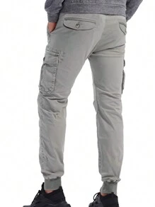 Manfinity Homme Pantalones casuales de cargo con cordón de unicolor para hombre - Gris Claro - Ver 2