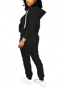 Dây kéo Dây rút Áo Hoodie & Quần thể thao - màu đen - Xem 2