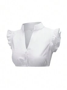 Women Oktoberfest Dirndl Blouse Traditional Bavarian Dirndl Blouse Shirt V Neck Crop Top, Halloween