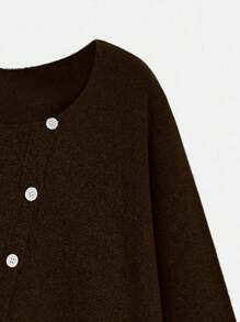 Flirla Áo len cardigan màu trơn cài khuy xéo cỡ lớn thường ngày, mùa xuân/thu, cho mùa đông - Cà phê nâu - Xem 4