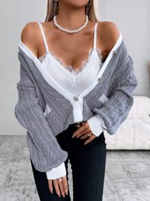 SHEIN LUNE Áo Cardigan Rộng Có Túi Cho Nữ - Nhiều màu - Xem 4