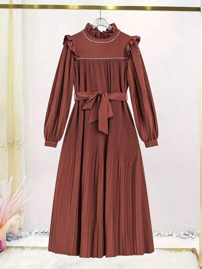 Seusyu 女士時尚優雅長袖阿拉伯風格連衣裙