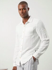 Manfinity NXTstreet Men's Woven Slim Fit Casual Turn-Down Collar Long Sleeve Shirt, Suitable For Autumn - Blue - View 4