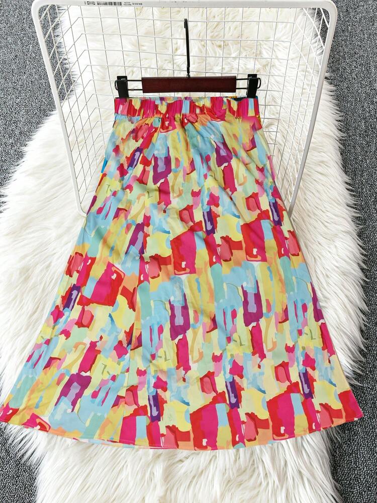 Women's Colorful Floral Side Slit Skirt Fall Cloth For Women