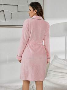 Women's Plush Robe With Trim, Simple Daily Loungewear Cozy And Elegant Details, For Fall Winter Outfit, Fluffy - Pink - View 2