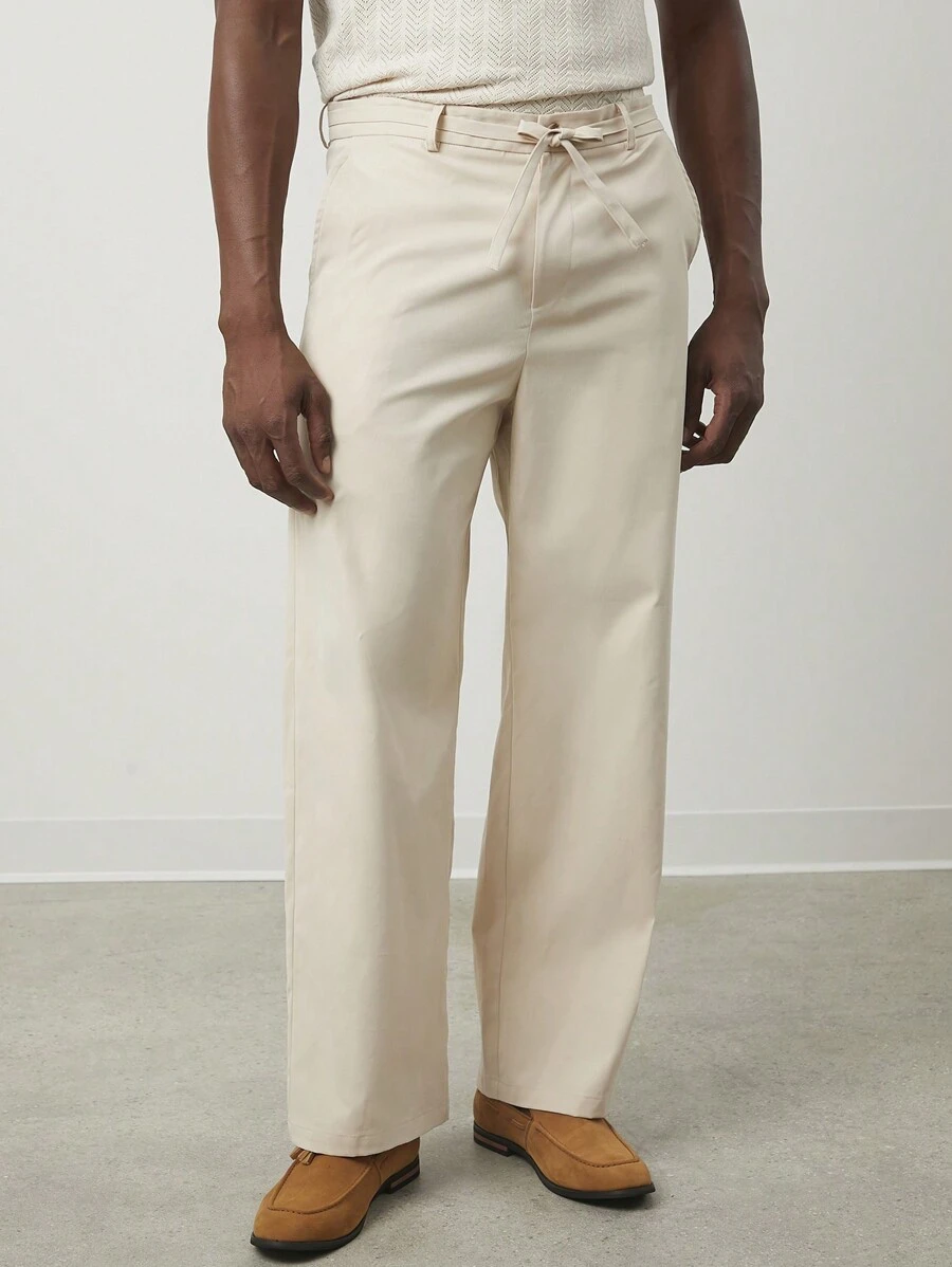 Manfinity VCAY Men's Slim Fit Long Drawstring Waist Casual Straight Leg Pants, Summer