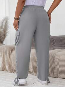 SHEIN LUNE Plus Size Casual Solid Drawstring Cargo Pants