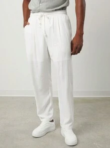 GENTILAND Men's Woven Relaxed Fit Elastic Waist Straight Leg Casual Pants, Suitable For Daily Wear - White - View 1