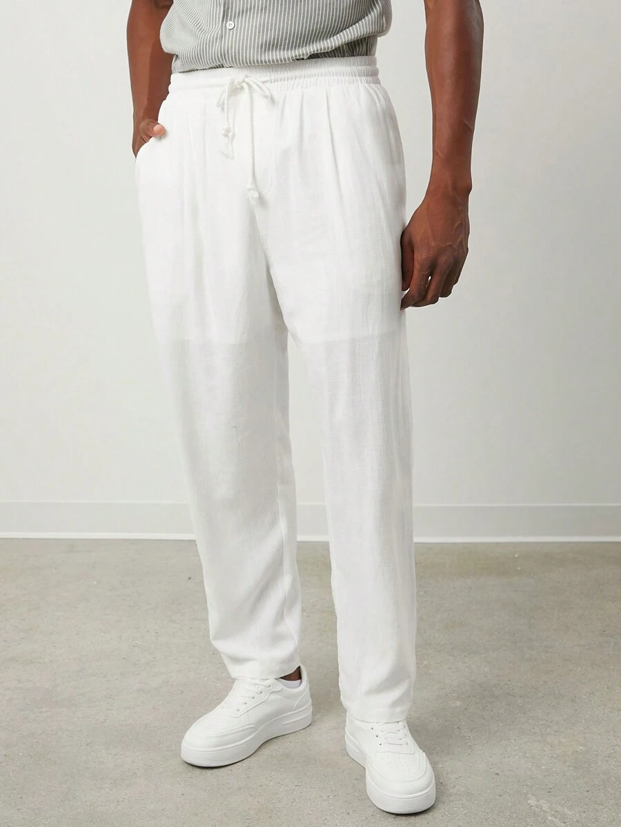 GENTILAND Men's Woven Relaxed Fit Elastic Waist Straight Leg Casual Pants, Suitable For Daily Wear - White - View 1