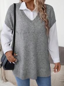 SHEIN Plus Size Spring Autumn Casual Short Sleeve Sweater
