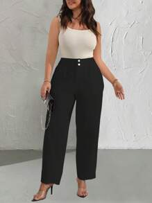 EMERY ROSE Pantalon costume casual unicolore grande taille - Noir - Voir 3