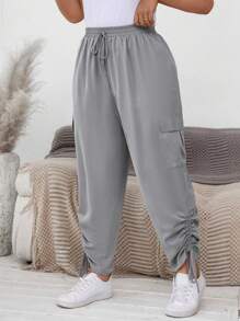 SHEIN LUNE Plus Size Casual Solid Drawstring Cargo Pants