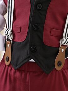 SHEIN Baby Jungen Vintage Französisch elegante Weste, Hemd, Hosenträger Hose Gentleman Anzug für Party & Ausgehen, Herbst Winter