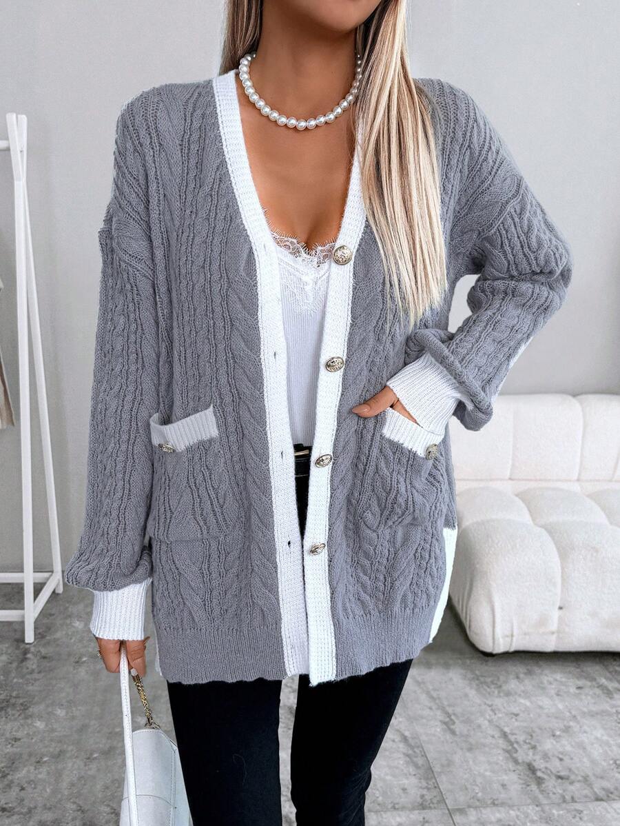 SHEIN LUNE Áo Cardigan Rộng Có Túi Cho Nữ - Nhiều màu - Xem 1