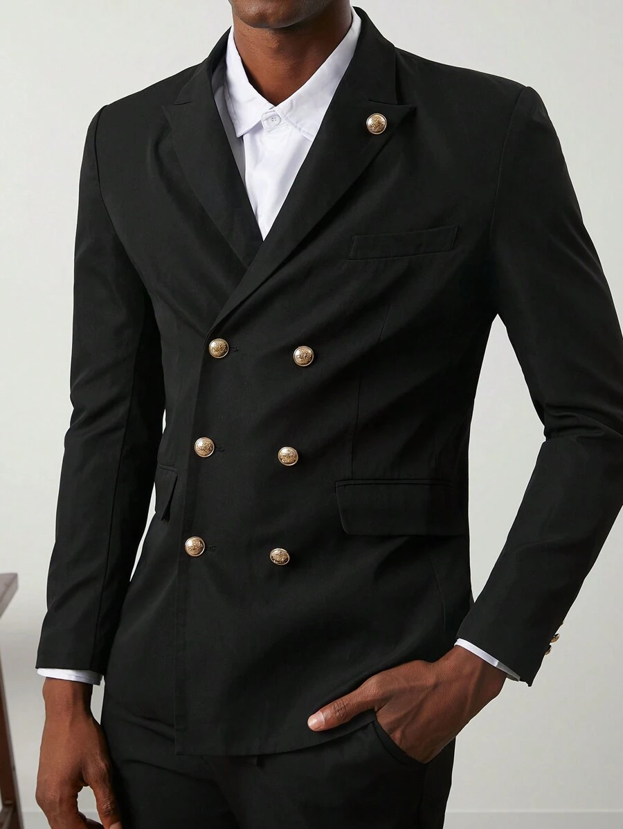 Manfinity VCAY 2pcs Men's Slim-Fit Casual Suit Set, Suitable For Autumn & Winter Office Wear - Black - View 1