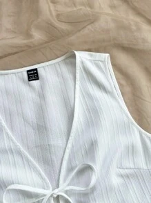 Soleia 女士白色纹理编织系带休闲吊带背心上衣，分层单品 - 白色 - 查看 3