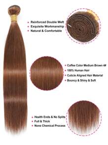 中棕紅色 4# 處女發編織束素色絲質直發緯紗 10-24 英寸 - S4 - 查看 4