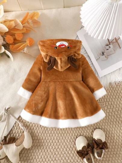 SHEIN Vintaside Kids 圣诞女宝宝服装，时尚可爱的驯鹿动物角色扮演服装，适合节日穿着