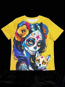 VaVaBold 女式常规肩部 T 恤休闲性感骷髅印花短袖上衣，秋季 - 彩色 - 查看 3