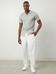 GENTILAND Men's Woven Relaxed Fit Elastic Waist Straight Leg Casual Pants, Suitable For Daily Wear - White - View 5