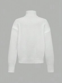 Maglione oversize con collo alto e chiusura lampo per ragazze adolescenti - Bianco - Visualizzare 3