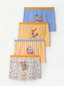 4pcs/Pack Tween Boys Cartoon Animal Print Breathable Comfortable Boxer Briefs - Multicolor - View 3