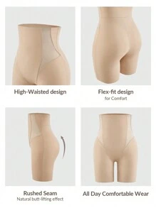 SHAPORA Shaping High-Waisted Mid Thigh Shapewear Short Bottom Body Shaper Butt Lifter-Tummy Waist Thigh Control - Khaki - View 6