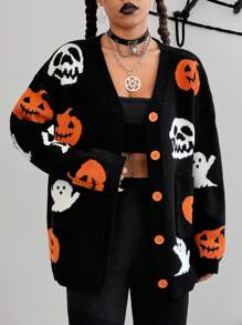 SHEIN Unity 万圣节趣味百搭南瓜图案开衫