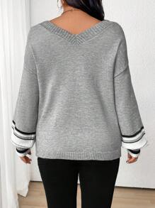 Sweater Rajut Blok Warna Ukuran Besar, Pullover Rajut Musim Dingin untuk Musim Gugur - MultiWarna - View 2
