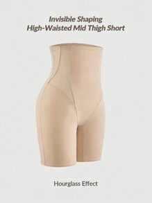 SHAPORA Shaping High-Waisted Mid Thigh Shapewear Short Bottom Body Shaper Butt Lifter-Tummy Waist Thigh Control - Khaki - View 3