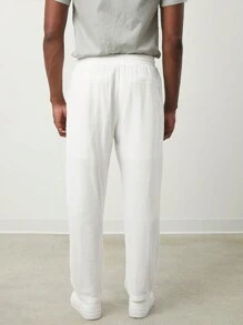 GENTILAND Men's Woven Relaxed Fit Elastic Waist Straight Leg Casual Pants, Suitable For Daily Wear - White - View 3
