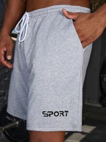 Manfinity Sport PWRUP Pantaloni scurți sport de vară pentru bărbați, marimi mari, cu imprimeu cu litere, cu snur