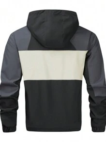 Manfinity Homme Casual Contrast Zipper Closure Long Sleeve Hooded Jacket - Black - View 2