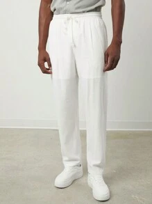 GENTILAND Men's Woven Relaxed Fit Elastic Waist Straight Leg Casual Pants, Suitable For Daily Wear - White - View 4