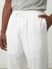 GENTILAND Men's Woven Relaxed Fit Elastic Waist Straight Leg Casual Pants, Suitable For Daily Wear - White - View 2