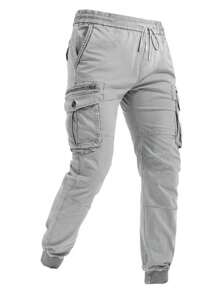 Manfinity Homme Pantalones casuales de cargo con cordón de unicolor para hombre - Gris Claro - Ver 3