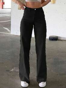 Y2K Music Festival Style Women Solid Color Belt Loop Straight Leg Casual Fashion Streetwear Sporty Long Pants