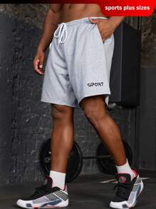 Manfinity Sport PWRUP Pantaloni scurți sport de vară pentru bărbați, marimi mari, cu imprimeu cu litere, cu snur