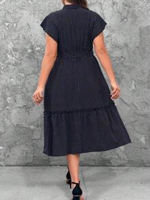 SHEIN LUNE Plus Size Casual Polka Dot Print Ruffle Hem Dress, Summer - Black - View 2