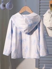 女童休闲蓝白棕榈树印花连帽拉链夹克，夏季 - 白色 - 查看 2