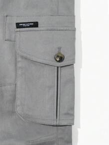 Manfinity Homme Pantalones casuales de cargo con cordón de unicolor para hombre - Gris Claro - Ver 7