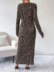 SHEIN Clasi 女士豹纹长裙 女式超长套装 - 黑色 - 查看 2