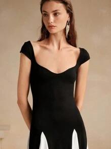 Anewsta Women's Black And White Chiffon Swing Dress Maxi Women Outfit - Black - View 5