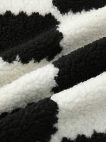 Manfinity EZcore Plus Size Checkered Print Pocket Zip-Up Long Sleeve Fleece Jacket - Black - View 7