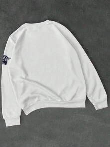 Aesthetic Post 男士休闲圆领长袖字母印花运动衫，适合日常穿着 - 白色 - 查看 2