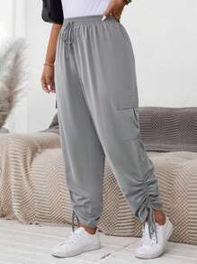 SHEIN LUNE Plus Size Casual Solid Drawstring Cargo Pants