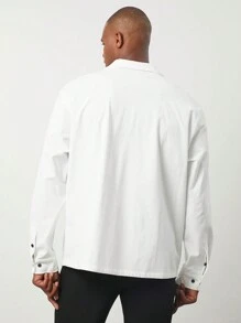 Manfinity VCAY Men's Loose Fit Lapel Collar Long Sleeve Casual Shacket, Suitable For Autumn, Christmas - White - View 3