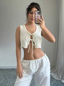 SHEIN Unity Sexy & Versatile Fashion Solid Color Women's Vest - White - View 1